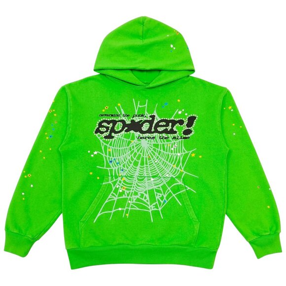 Sp5der P*NK V2 Rhinestone Hoodie Sweatshirt Bright Green | Spider Worldwide - Picture 1 of 5